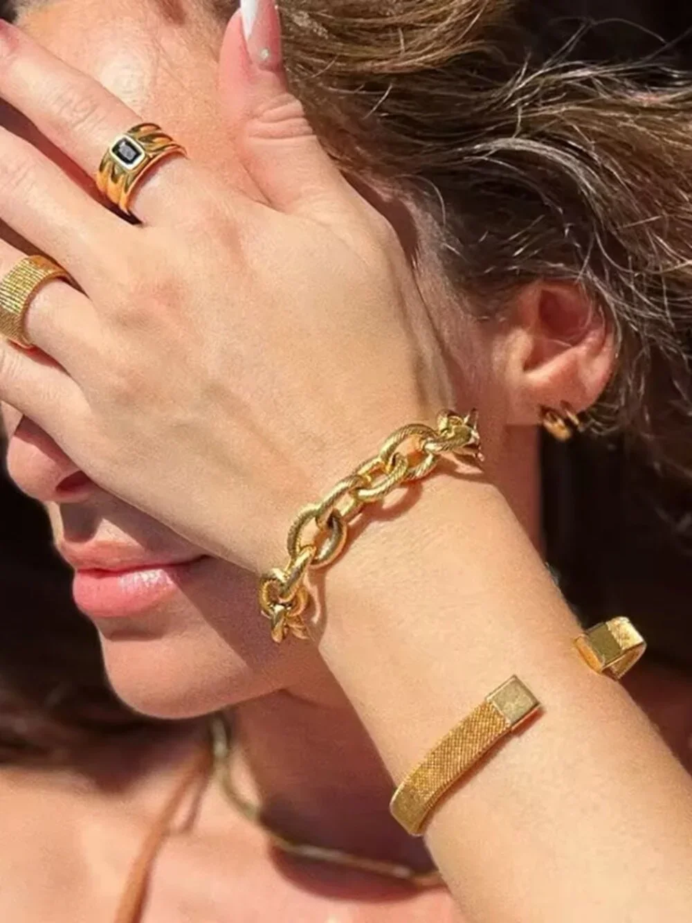 1pcs Zara Gumbo RolloLink Chain Bracelet Gold Tone Rope Shaped Nautical Textured